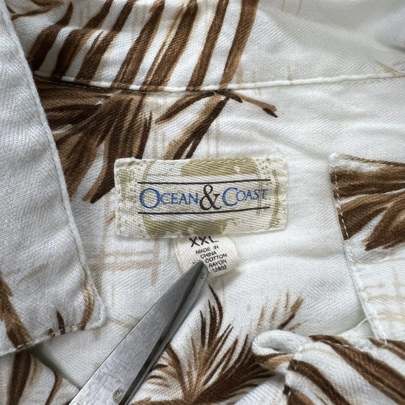 Vintage /Ocean & Coast / Hawaiian Shirt / Mens XXL / White-Brown Native Palms - Picture 2 of 3